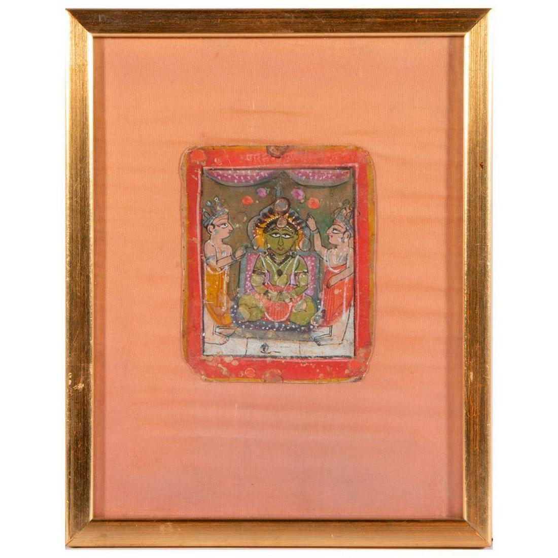 19th Century Ritual Card Painting â€œ India or Nepal.: Frame: 10 inches high x 7 ¾. Paper size: 8 ¾ inches high x 6 ½. Image: 4 ¼ inches high x 3 ½. Medium: Hand painted card. Condition: Wear and some fading with age. Da