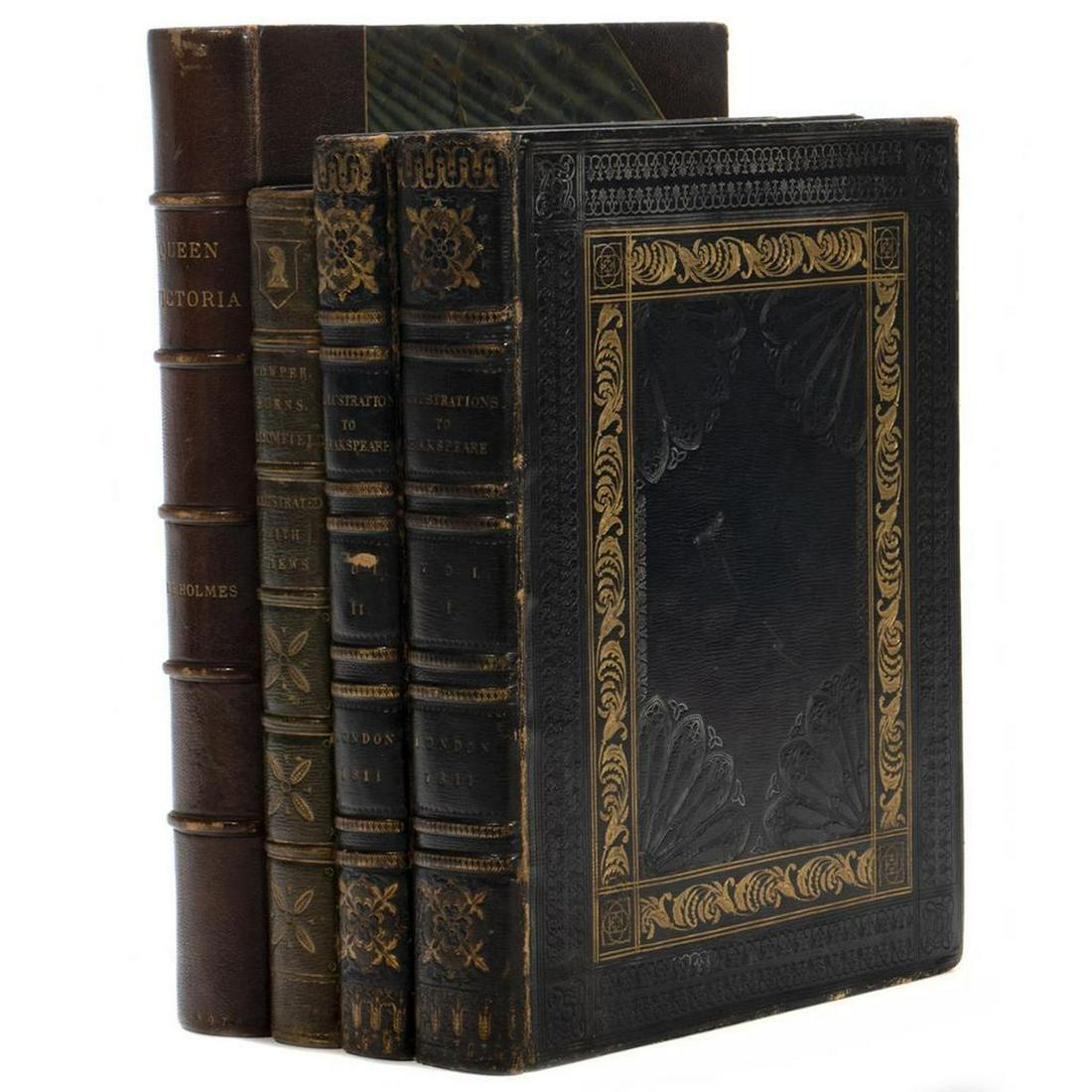 Fine Bindings: Shakespeare, Poets, Queen Victoria.: Lot of four Folio/4to Fine Bindings: 1.-2. SHAKESPEARE, WILLIAM. The Whole Historical Dramas of William Shakspeare. Illustrated by an Assemblage of Portraits of the Royal, Noble, and Other Persons Men