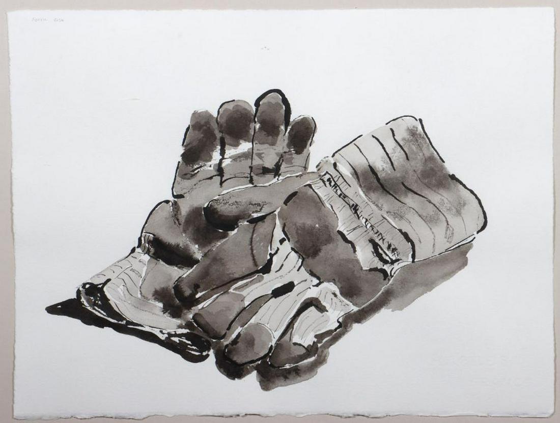 Eleen Auvil (1927 - 2022): Artist: Eleen Auvil (1927 - 2022). Title/Subject: Work gloves. Size: 11in. x 14 3/4in.; 19 1/4in. x 25 1/4in. (frame). Year Created: 1999. Signature: Signed, dated in pencil upper left. Medium/Ground: