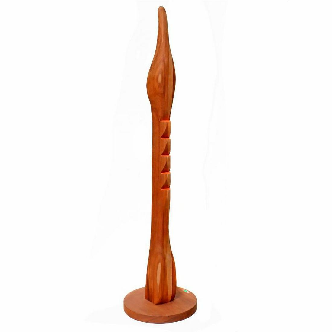 Eleen Auvil (1927 - 2022): Artist: Eleen Auvil (1927 - 2022). Title/Subject: Abstract column with orange. Size: 71in. high x 18in. diameter (base). Year Created: Undated. Signature: Unsigned. Medium/Ground: Carved painted wood.