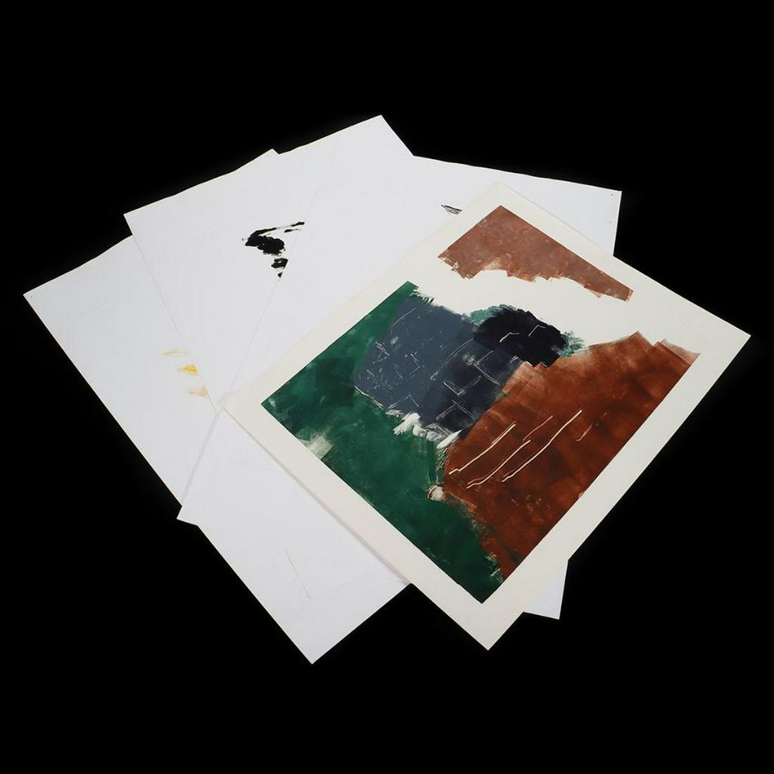 Eleen Auvil (1927-2022): Artist:Eleen Auvil (1927-2022). An assortment of 10 large unframed, unsigned abstract works, including one black and white. Size range: 26in. x 21in. to 32in. x 21 1/2in. Medium/Ground: Monoprints, pr