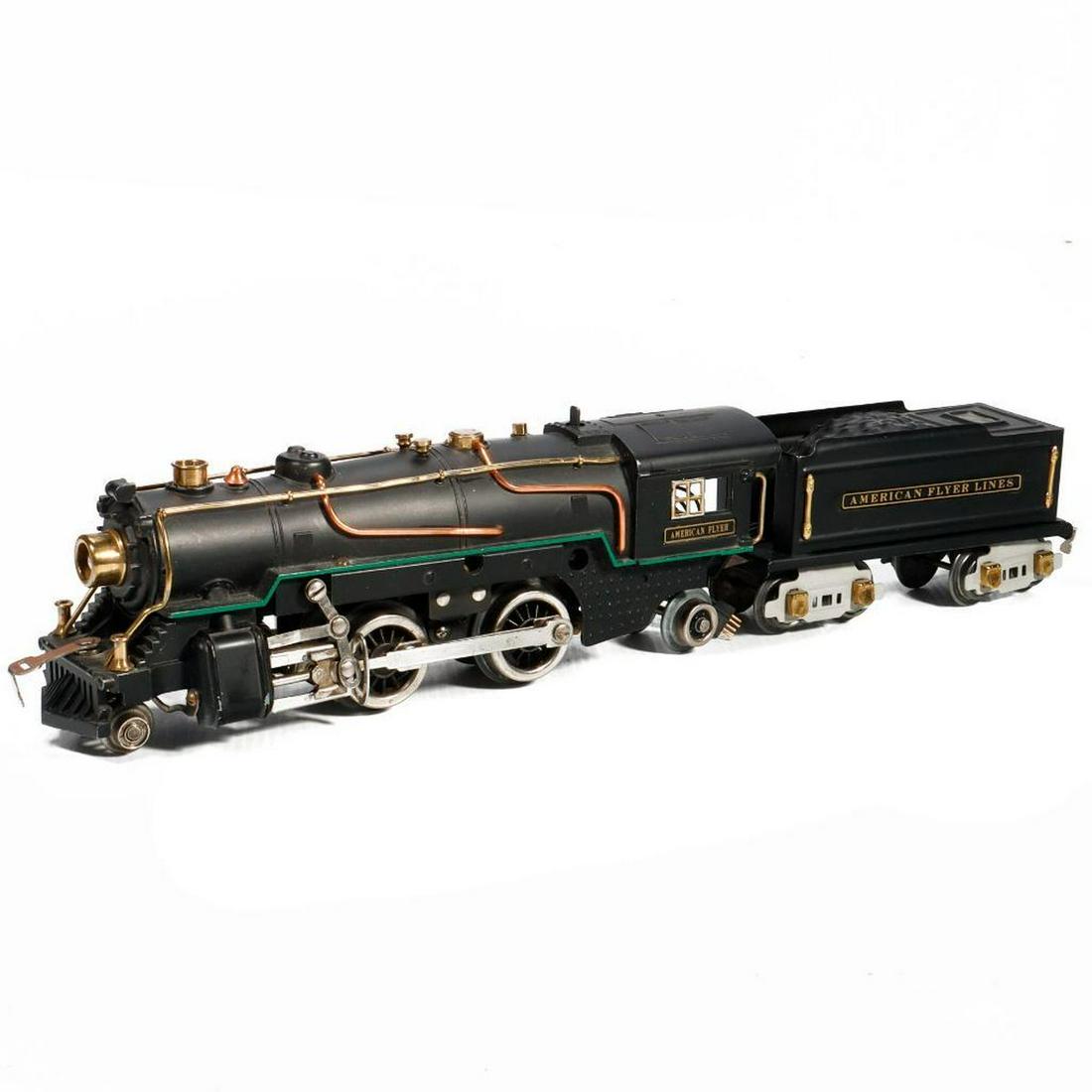 American Flyer O Gauge 2-4-2 Locomotive #3322 in original box: American Flyer Chicago O Gauge 2-4-2 Steam Locomotive #3322 in original box with 8 Wheel #3199 Tender -no box. Locomotive: Brass and copper trim has been removed, cleaned, polished then reinstalled af