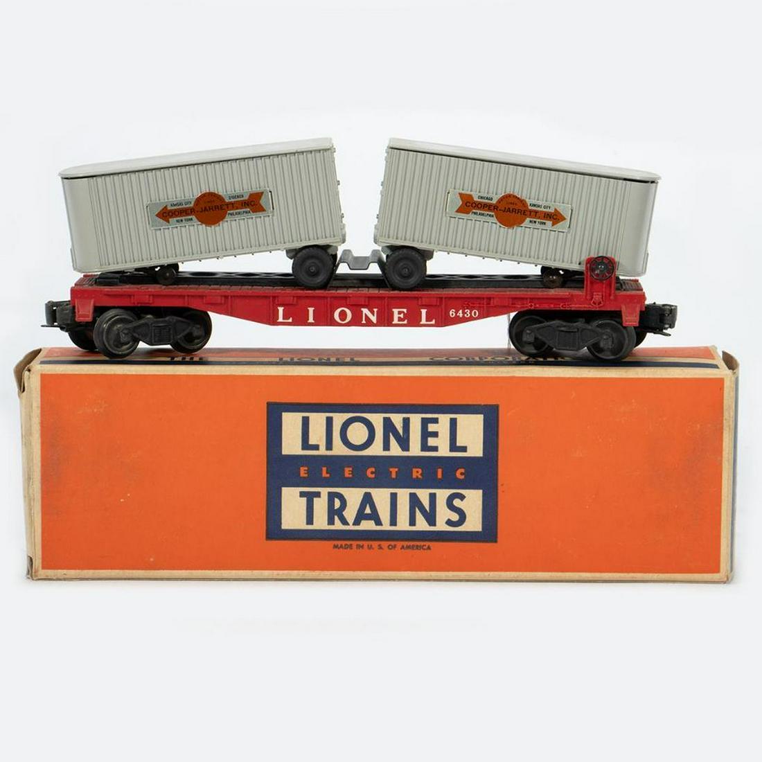 Lionel Postwar 6430 Flat Car, Cooper Jarrett trailers in original box (1 of 3)