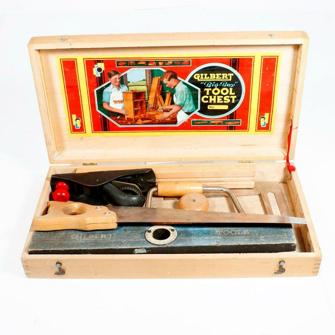 Gilbert Tool Chest. Wood box with tools. (1 of 2)