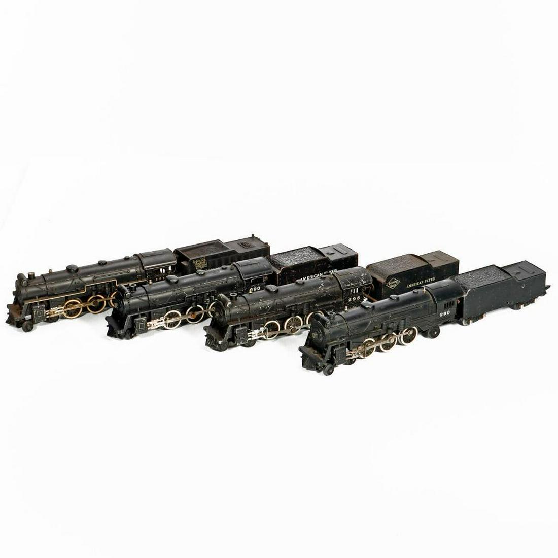 4 AF S Gauge New Haven Pacific Locomotives. 293, 290, 295, 290.: 4 American Flyer S Gauge New Haven Pacific Locomotives 1. 293 New Haven Pacific Locomotive. Tender deck has hole to mount a coal pusher but no pusher. Has rear marker lights. Trucks and coupler intact