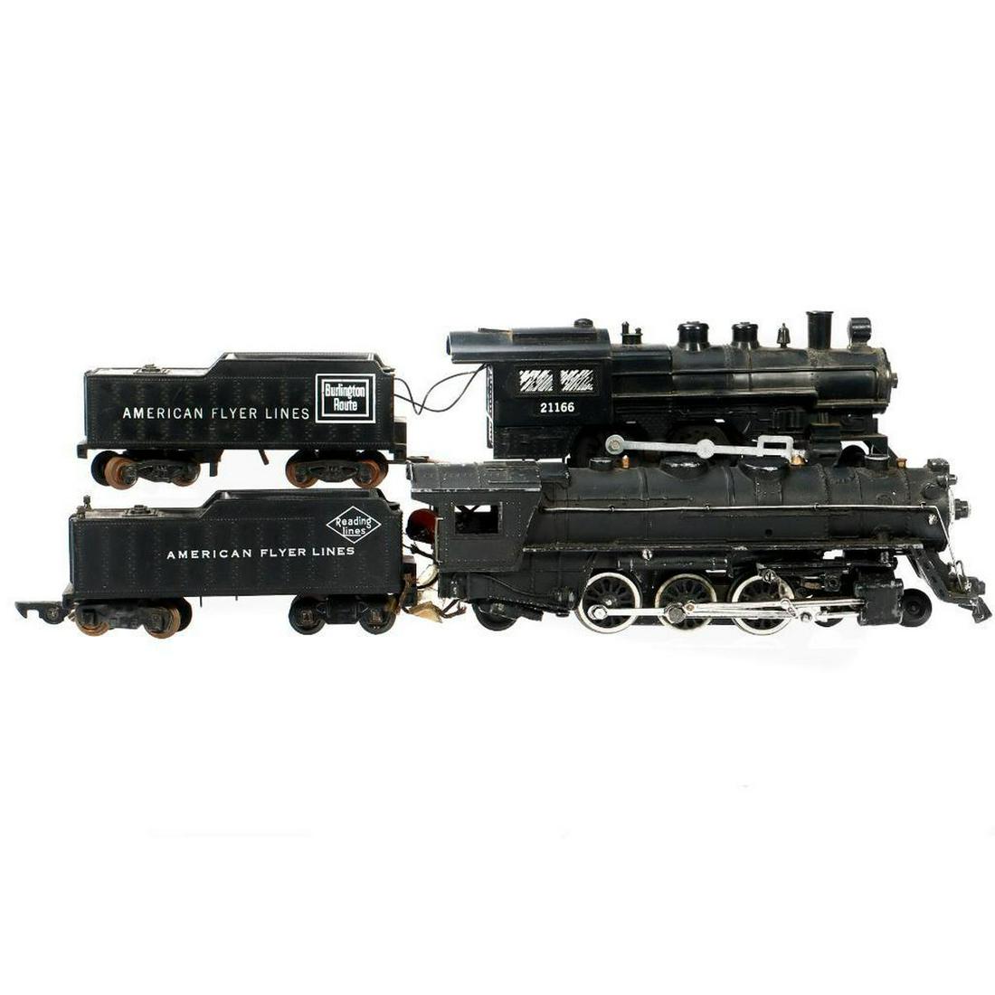 AF S Ga Burlington Casey Jones & Marx boiler S ga Pacific locos.: 2 S Gauge Locomotives 1. American Flyer Lines/Burlington Route Casey Jones 4-4-0 Locomotive. Missing drawbar shoulder screw. Tender steps trucks and Pike Master coupler intact. 2. Marx boiler mounted 