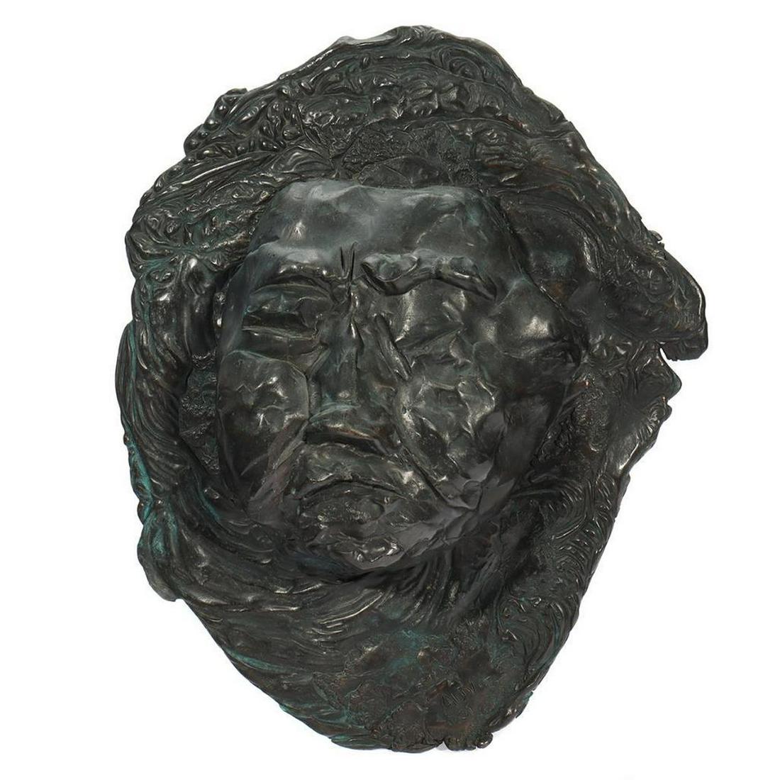 Eleen Auvil (1927 - 2022).: Artist: Eleen Auvil (1927 - 2022). Title/Subject: Mask with border. Size: 14 1/2in. x 12in. Year Created: 2001. Signature: Lower left, and dated. Medium/Ground: Cast bronze. Condition good. Condition