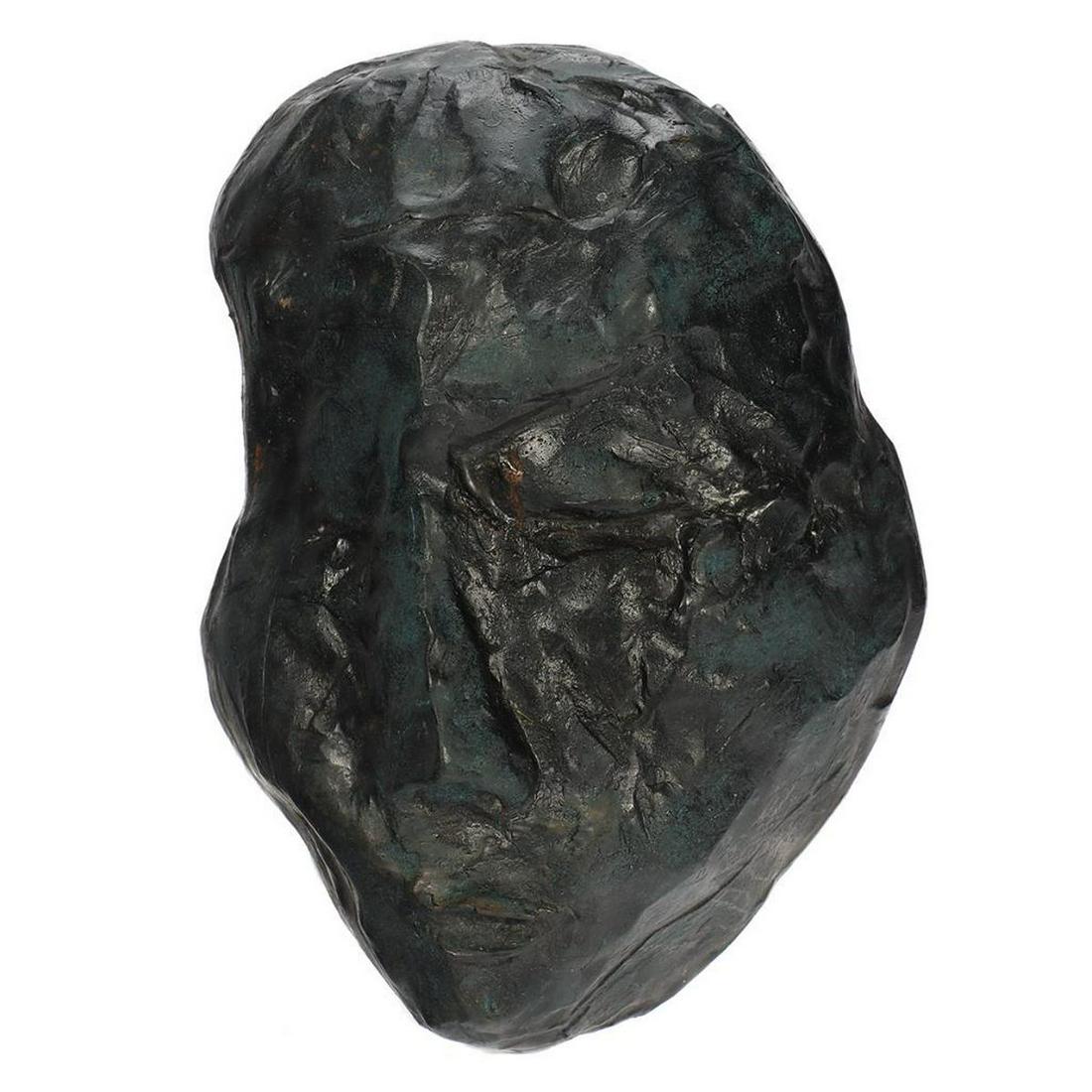 Eleen Auvil (1927 - 2022).: Artist: Eleen Auvil (1927 - 2022). Title/Subject: Curved face mask. Size: 7 3/4in. x 5 5/8in. Year Created: Undated. Signature: Unsigned. Medium/Ground: Cast bronze. Condition good. Condition Report: