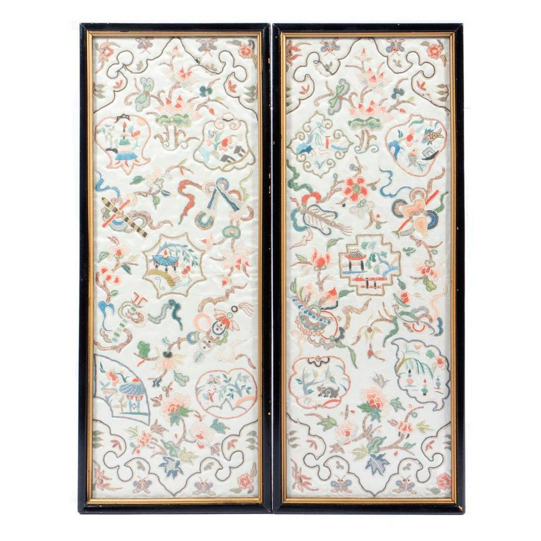 Pair of Chinese Silk Embroidered Panels. (1 of 1)