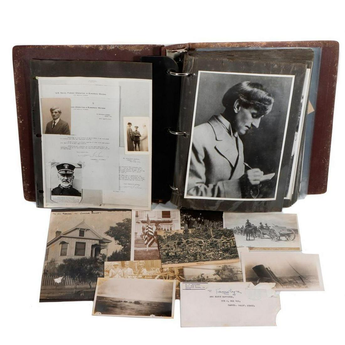 Album/Ephemera: Herman Whitaker Family and Friends.: [WHITAKER, HERMAN JAMES. 1867-1919; and other BOHEMIANS.] A Whitaker family history album compiled by Micaela Martinez DuCasse, containing ephemera/photos (both copies and originals). There are approx