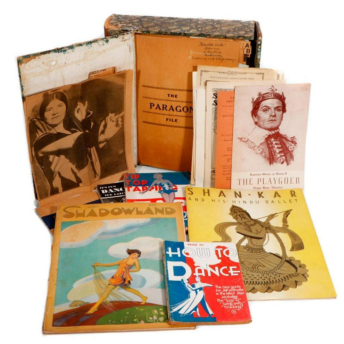 Collection of Theater/Dance Ephemera, 1920s-1960s.: [DUCASSE, MICAELA MARTINEZ. 1913-1989.] Artist Micaela Martinez's collection of dance and theatrical ephemera from her theater arts education, work, and interests. Consisting of: 1.) A box folder of n