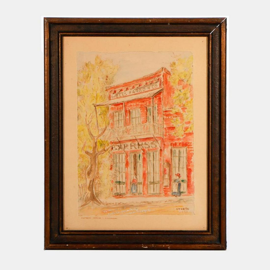 Evelyn Otheto Stoddard Weston (1895-1990).: Artist: Evelyn Otheto Stoddard Weston (1895-1990). Title/Description: "Express Office - Columbia". Signature: Signed lower right, and inscribed to Harriet Dean and Elsie Whitaker Martinez: "To my Belo