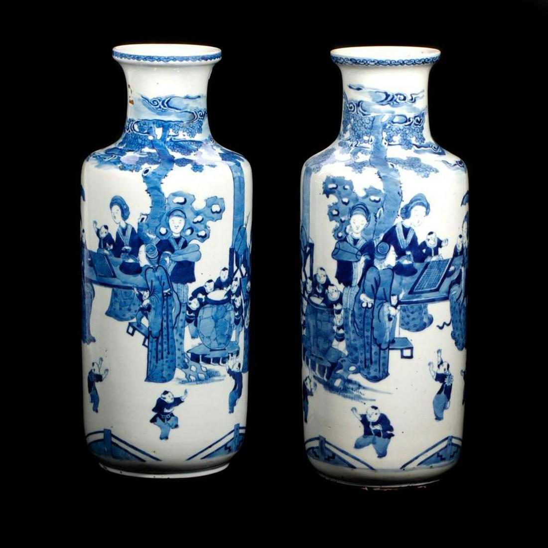 Pair of Chinese Blue & White Vases Mounted as Lamps (1 of 5)