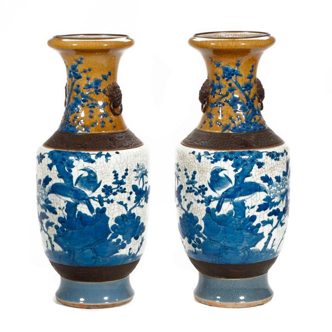 Pair of Chinese Blue & White Vases Mounted as Lamps. (1 of 4)
