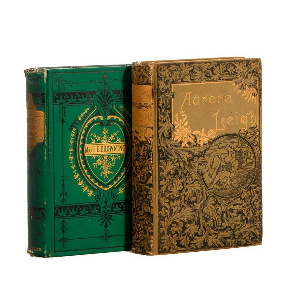 Elizabeth Barrett Browning, Two Volumes.: BROWNING, ELIZABETH BARRETT. 1.) Aurora Leigh. New York: Thomas E. Crowell & Co., 1883. Light green gilt pictorial cloth, all edges gilt. 8vo. Gift inscription to Micaela Martinez, 1933, on front past