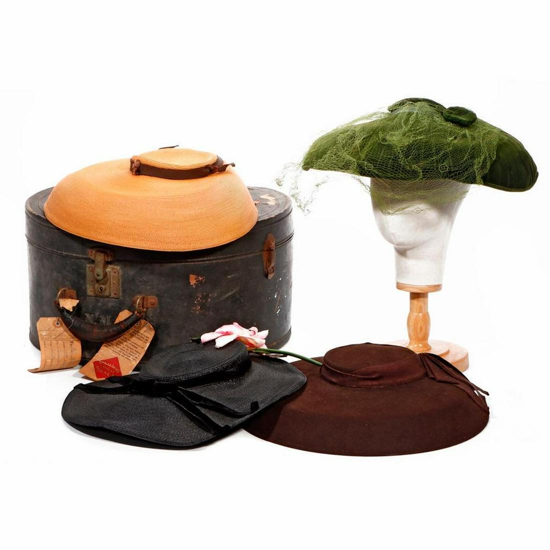 Four Vintage Wide Brim Hats, c. 1950s. (1 of 4)