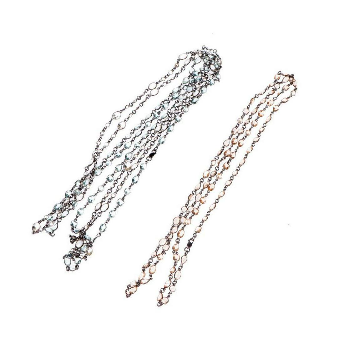 Three gem-set, silver long chains (1 of 5)