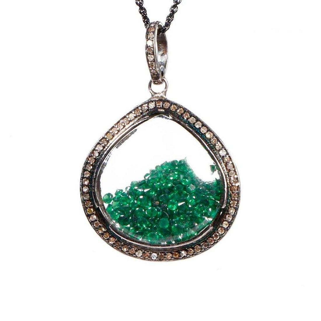 Tsavorite, diamond and blackened silver pendant (1 of 2)