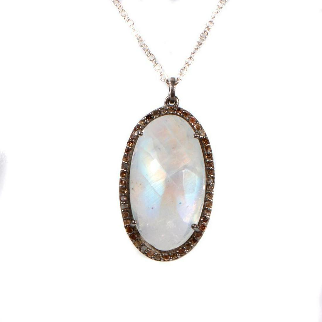 Moonstone, diamond and oxidized silver pendant (1 of 2)