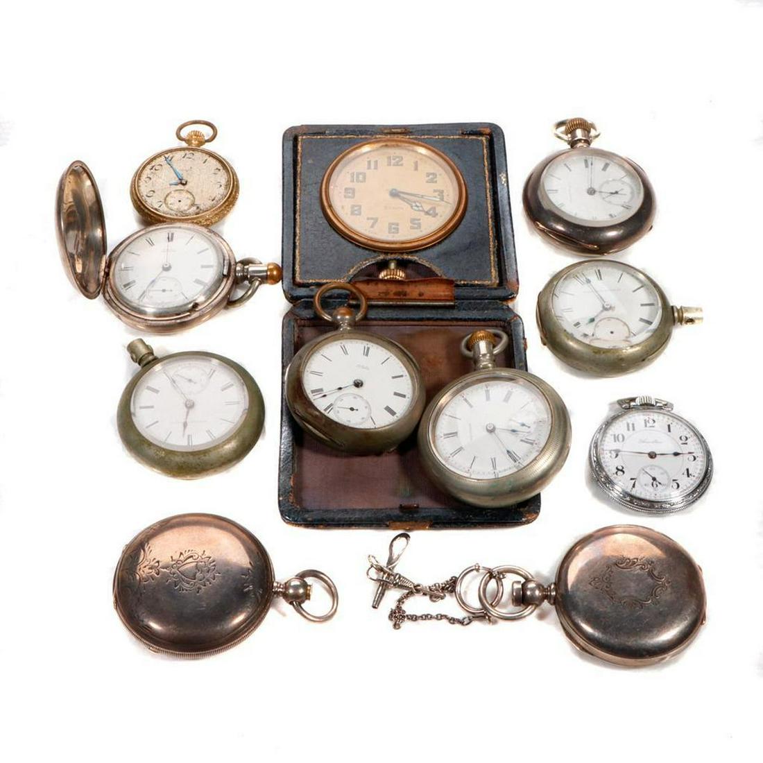 Group of silver and metal pocketwatches (1 of 5)