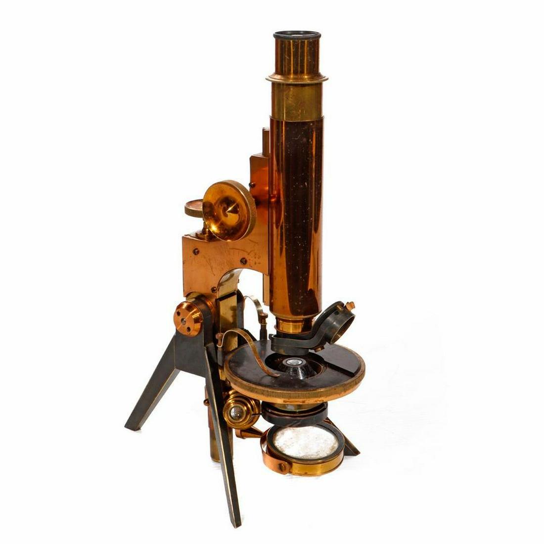 Brass Microscope in Mahogany Case. (1 of 3)