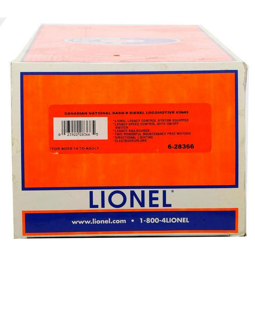Lionel 6-28366 O Gauge CN DASH-9 Diesel Loco #2643: Lionel 6-28366 O Gauge Canadian National DASH - 9 Diesel Locomotive. Road Number 2643. In original shelf worn box.