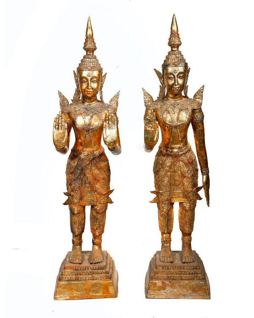 Gilt Bronze Thai Buddha Pair. (1 of 3)