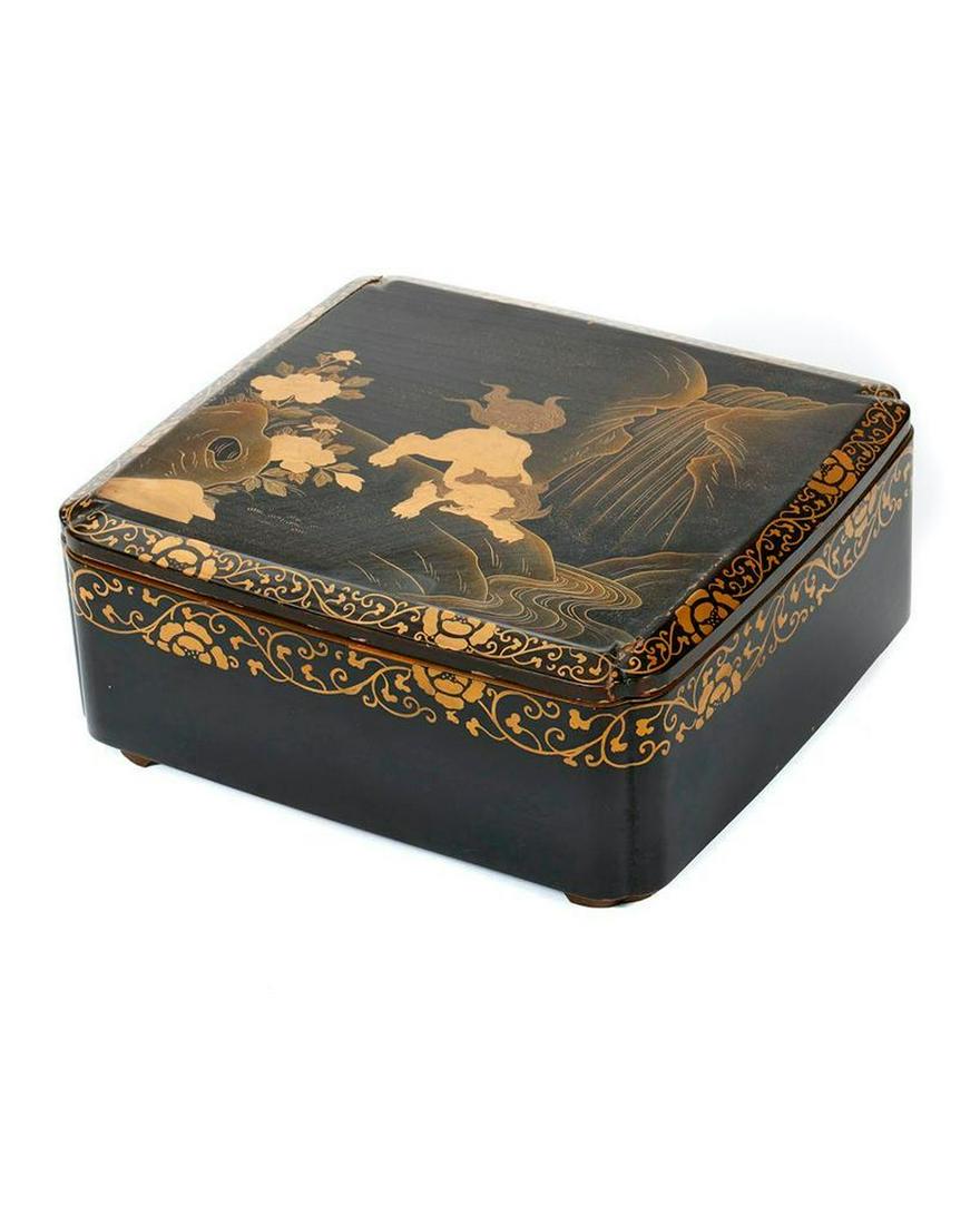 Japanese Black and Gold Lacquer Box. (1 of 2)