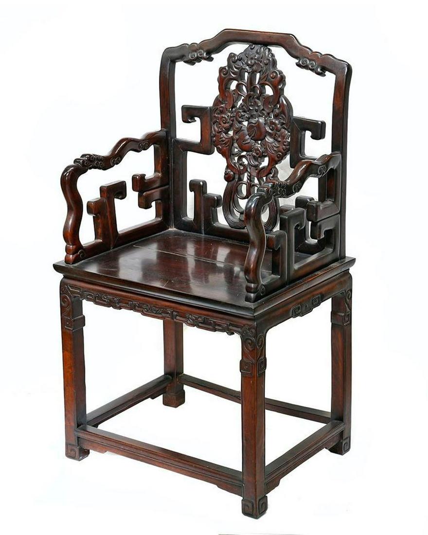 19th Century Chinese Hardwood Carved Armchair. (1 of 6)