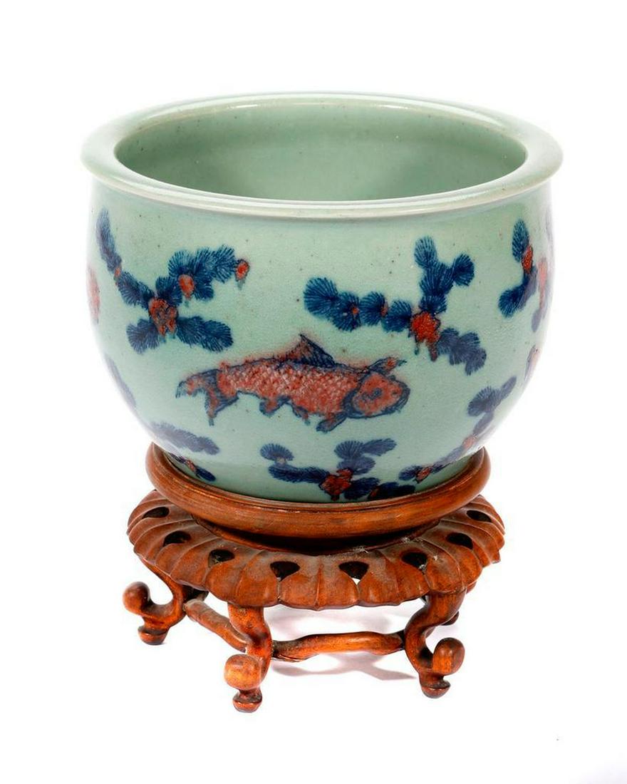 Chinese Celadon Fishbowl. Marked Yongzheng, Qing Dynasty (1 of 2)