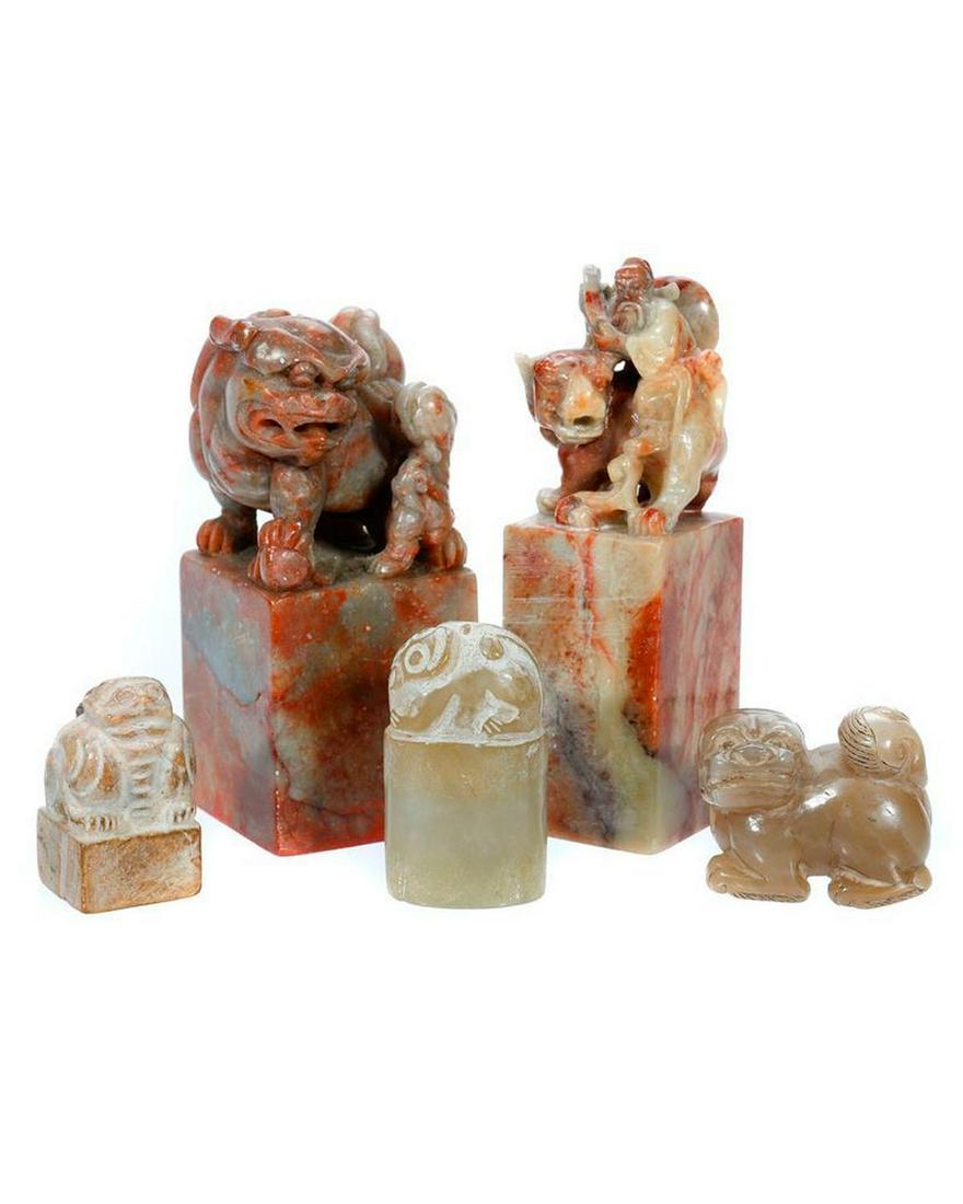 Chinese Carved Stone Chops and Figurine (5). (1 of 3)