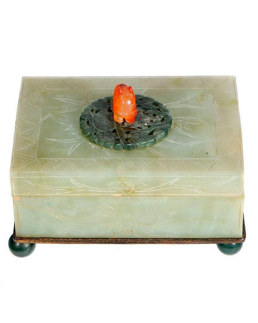 Asian carved serpentine and brass lidded box (1 of 3)