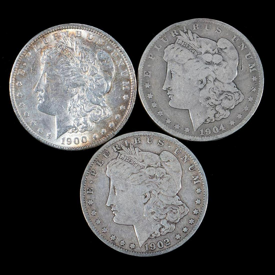 Three $1 Morgan Silver Dollar Coins 1900, 1902, 1904 (1 of 8)