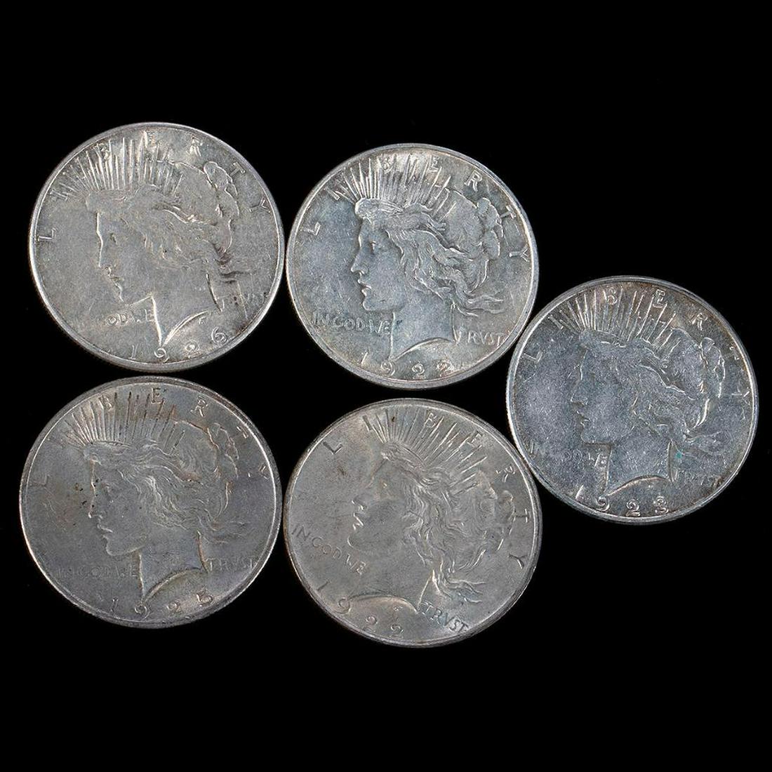 Five (5) $1 Peace Silver Dollar Coins (2) 1922, (1) 1923, (1) 1925, (1) 1926 (1 of 12)