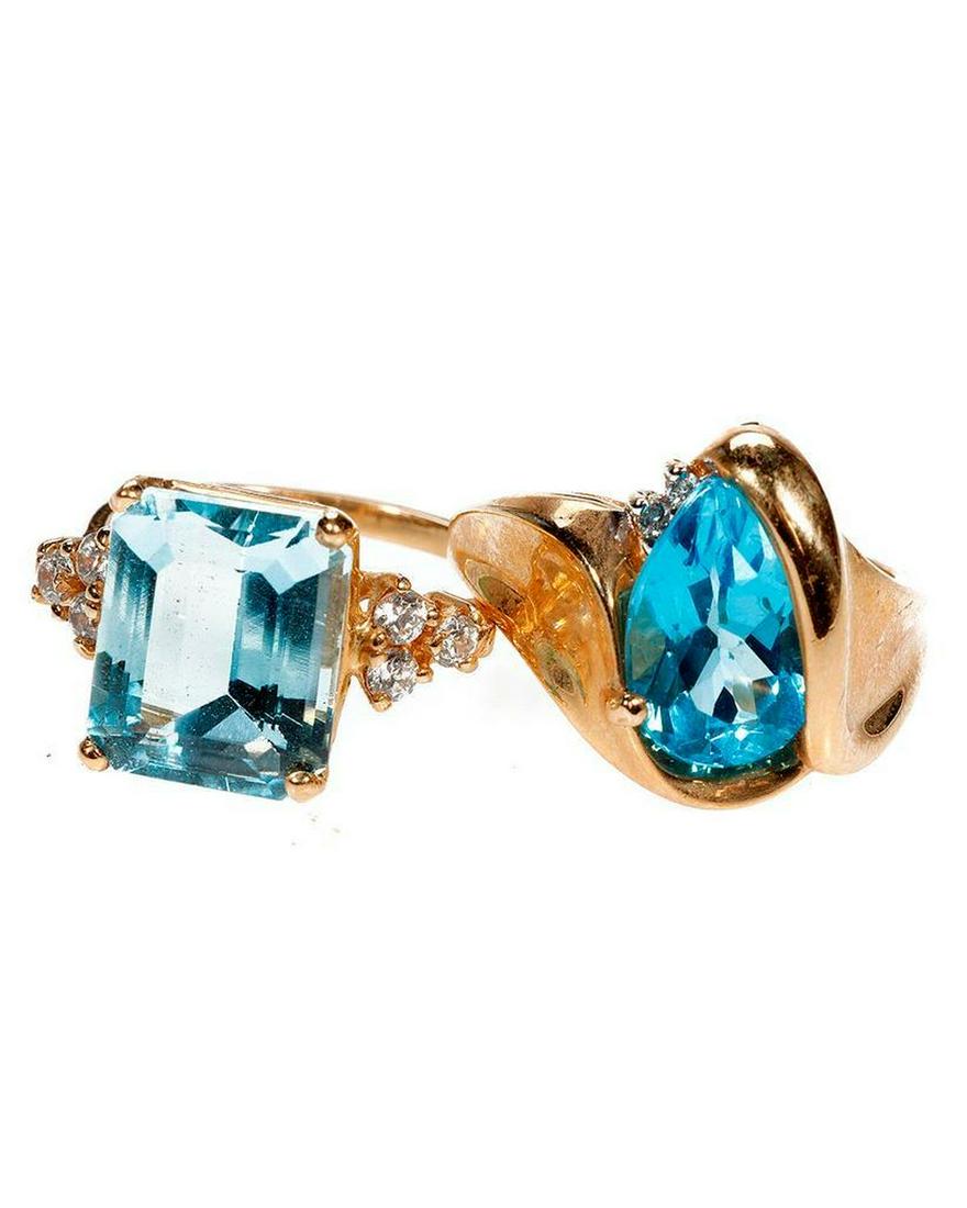 Two blue topaz, diamond and 14k gold rings (1 of 3)