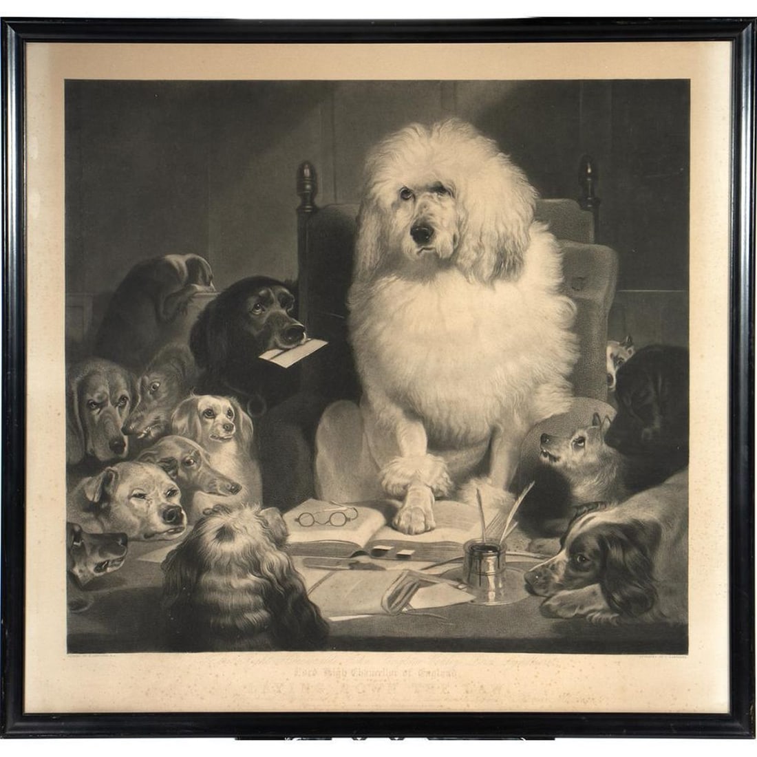 Edwin Landseer (1802-1873).: Artist: Edwin Landseer (1802-1873). Title/Description: "To the Right Honorable John Singleton Copley, Syndhurst, Lord High Chancellor of England, Laying Down the Law." Marked: Printed by E. Landseer,