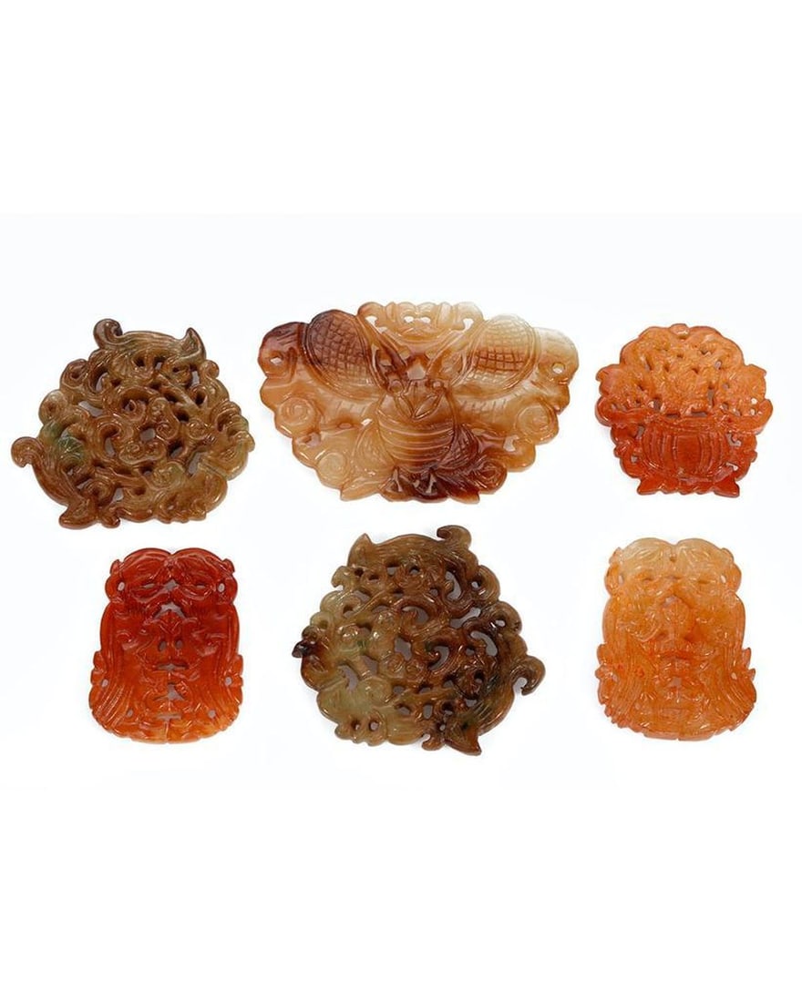 Asian Carved Nephrite Pendants (6). (1 of 2)