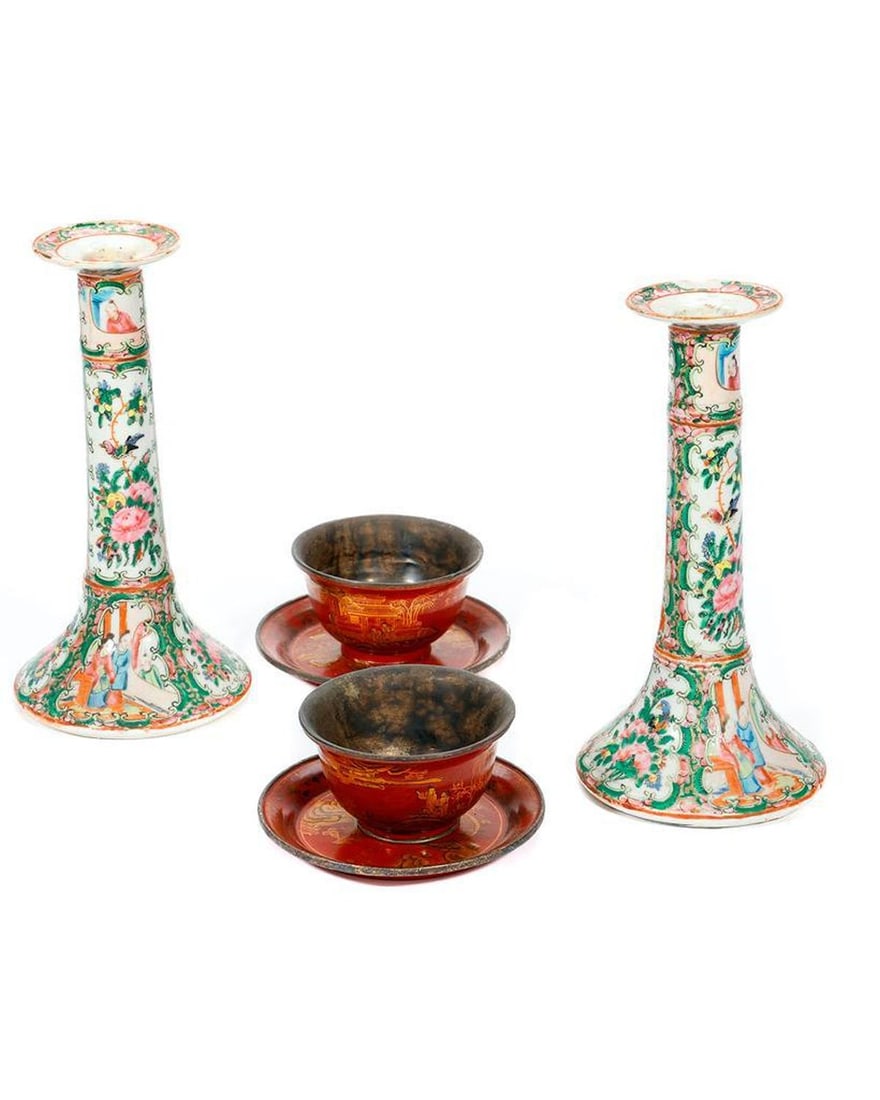 Chinese Famille Rose Candlesticks. (1 of 4)