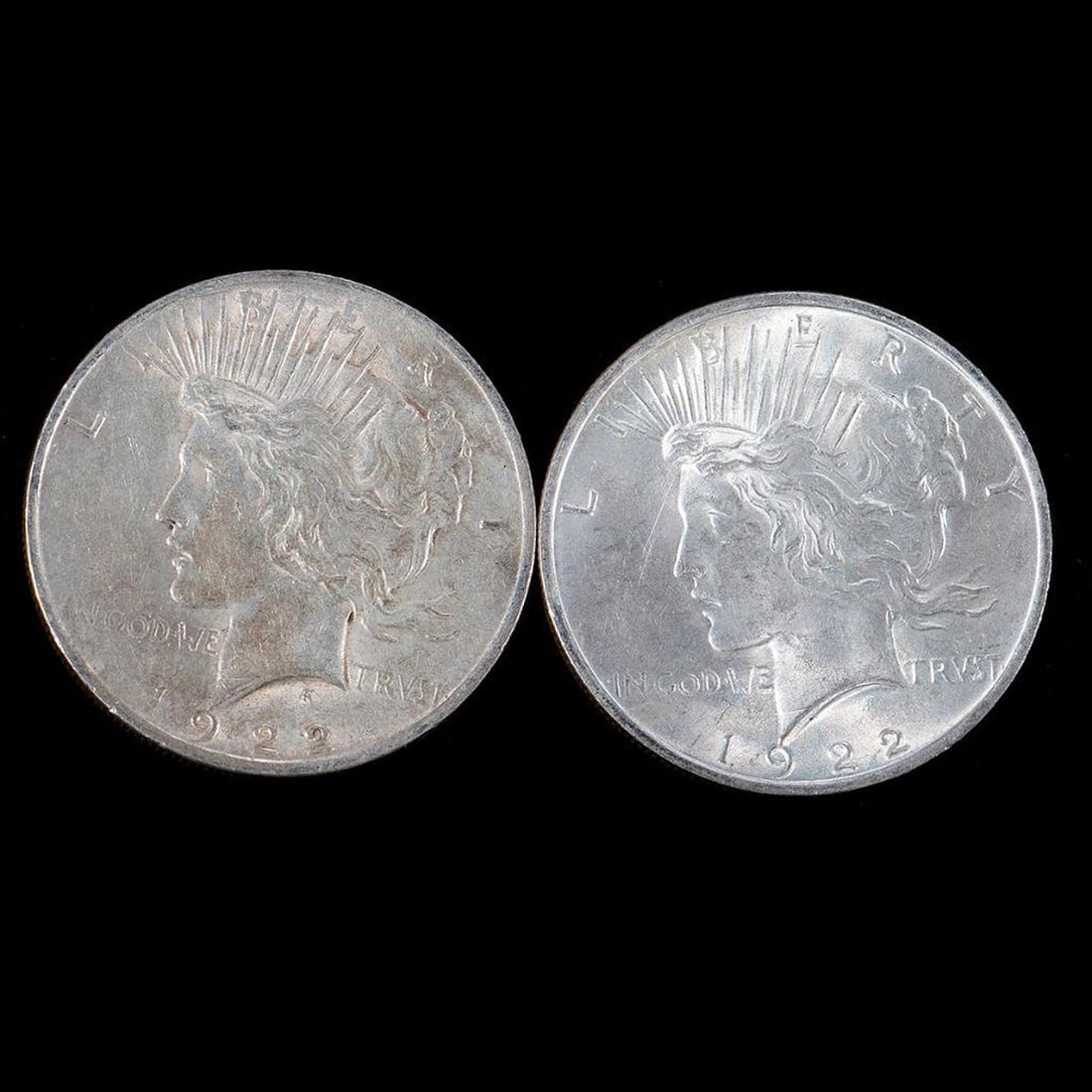 Two 1922 $1 Peace Silver Dollar Coins (1 of 6)