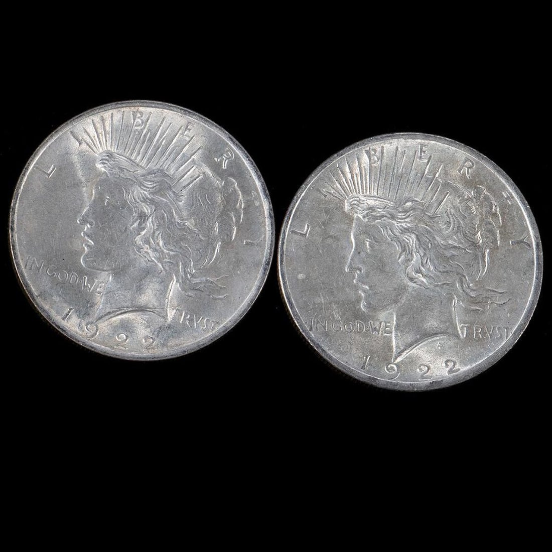 Two 1922 $1 Peace Silver Dollar Coins (1 of 6)