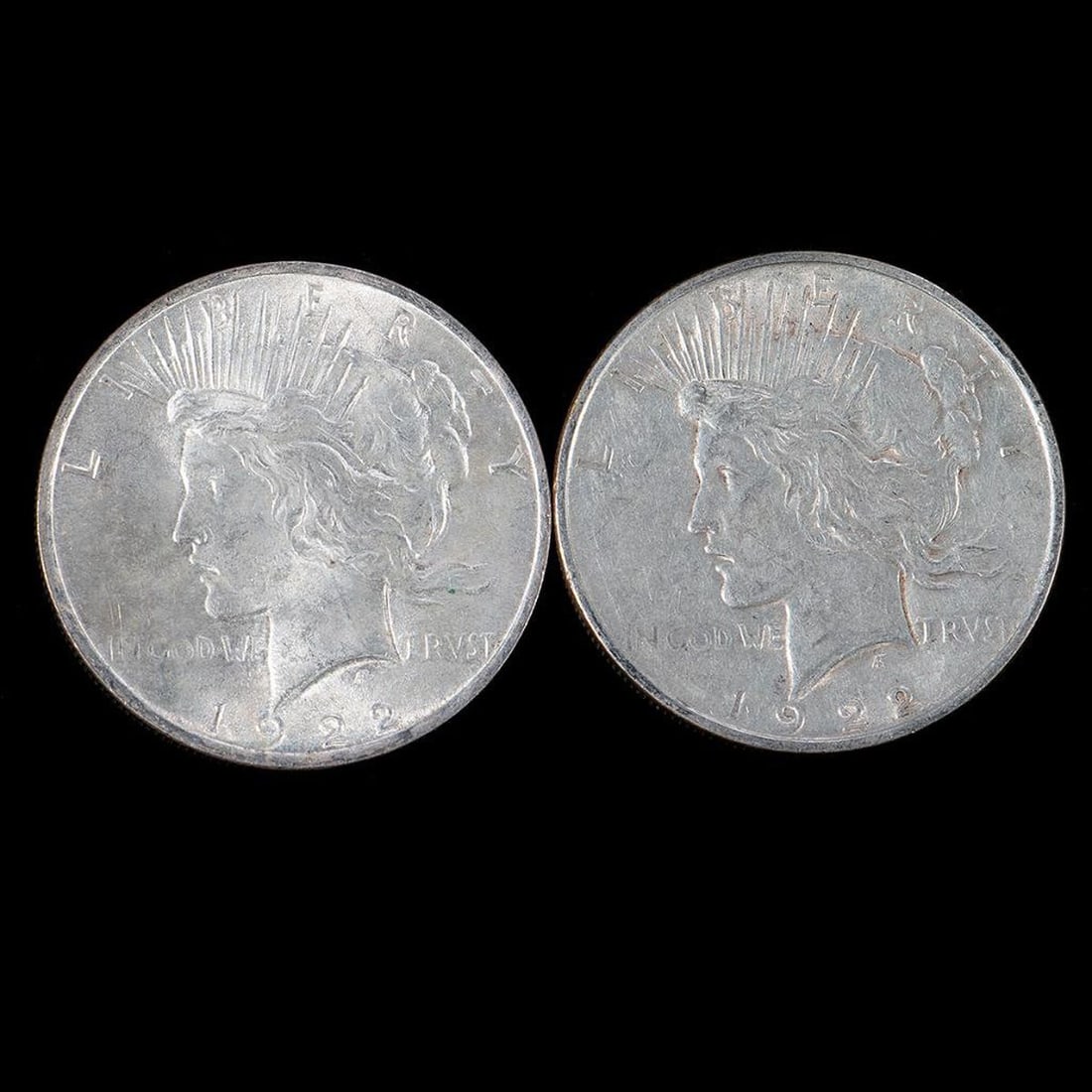 Two 1922 $1 Peace Silver Dollar Coins (1 of 6)