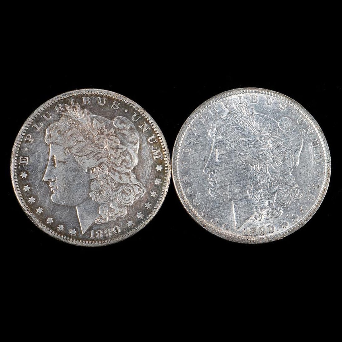 Two 1890 $1 Morgan Silver Dollar Coins (1 of 6)