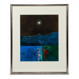 Paul Wonner (1920-2008): Artist: Paul Wonner (1920-2008). Untitled: Landscape/Figures. Signed LR: Paul Wonner. Medium: Mixed Media. Dimensions: (housing size) 25 x 20 3/4 inches; (image size) 16 3/4 x 13 5/8 inches. Housing: