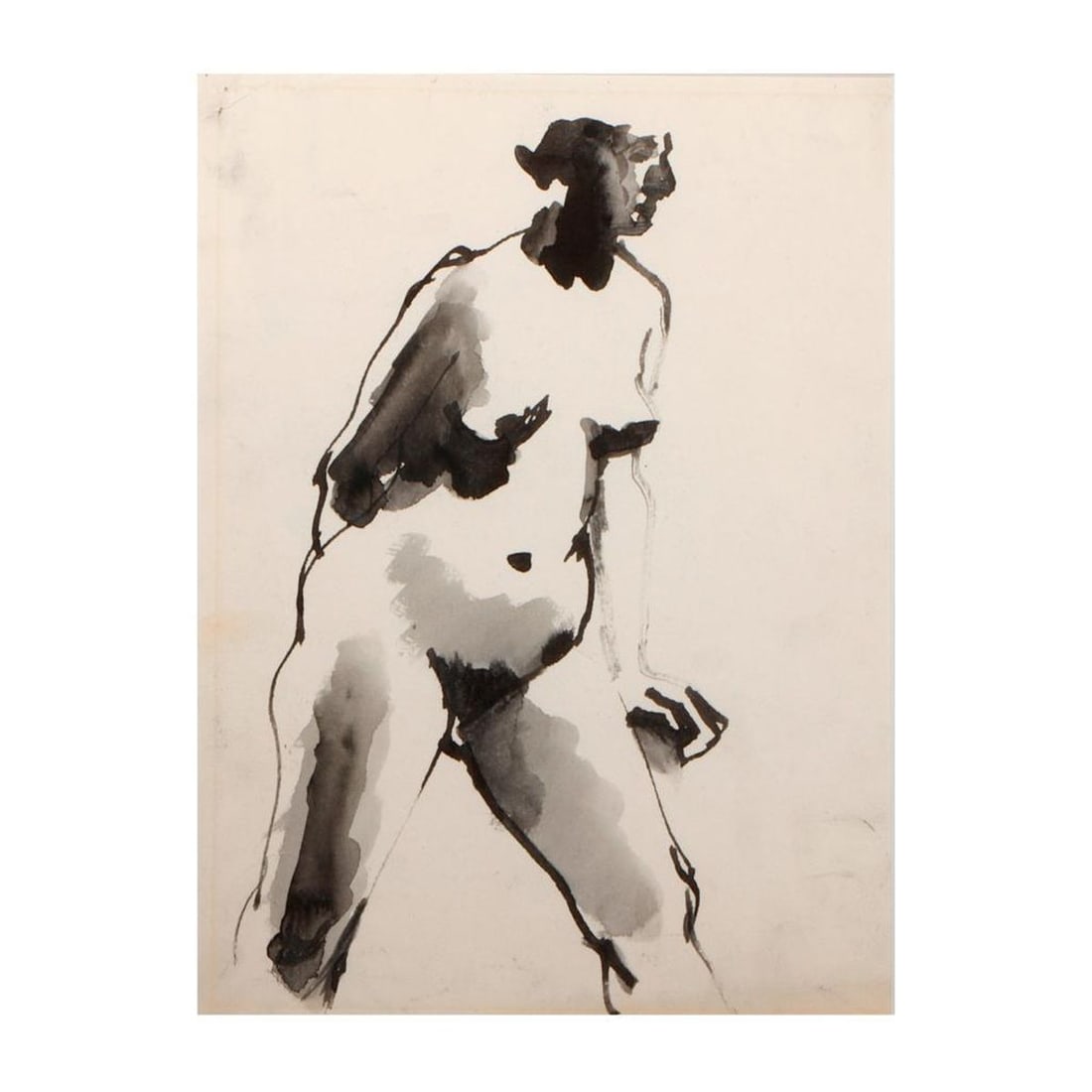 Attributed to Elmer Bischoff (1916-1991): Artist: Attributed to Elmer Bischoff (1916-1991). Untitled: Nude. Medium: Ink on paper. Dimensions: (housing size) 18 1/2 x 14 7/8 inches; (sight size) 11 3/4 x 8 5/8 inches. Housing: Black metal fram