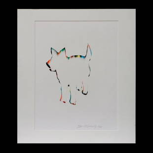 David Gilhooly (1943-2013): Artist: David Gilhooly (1943-2013). Titled: (verso) Kirilian Dog. Signed and dated LR: David Gilhooly 1988. Medium: Hand-colored lithograph. Dimensions: (Housing size) 34 x 30 inches; (Sight size) 27