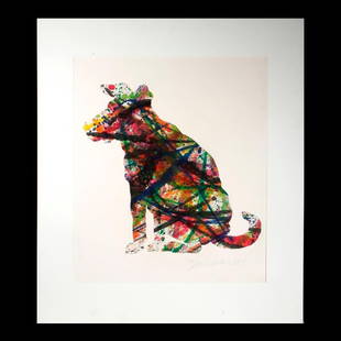 David Gilhooly (1943-2013): Artist: David Gilhooly (1943-2013). Titled: (verso) Jim's Dog. Signed and dated: David Gilhooly 1987. Medium: Monoprint. Dimensions: (Housing size) 34 x 30 inches; (Sight size) 25 1/4 x 21 3/4 inches.