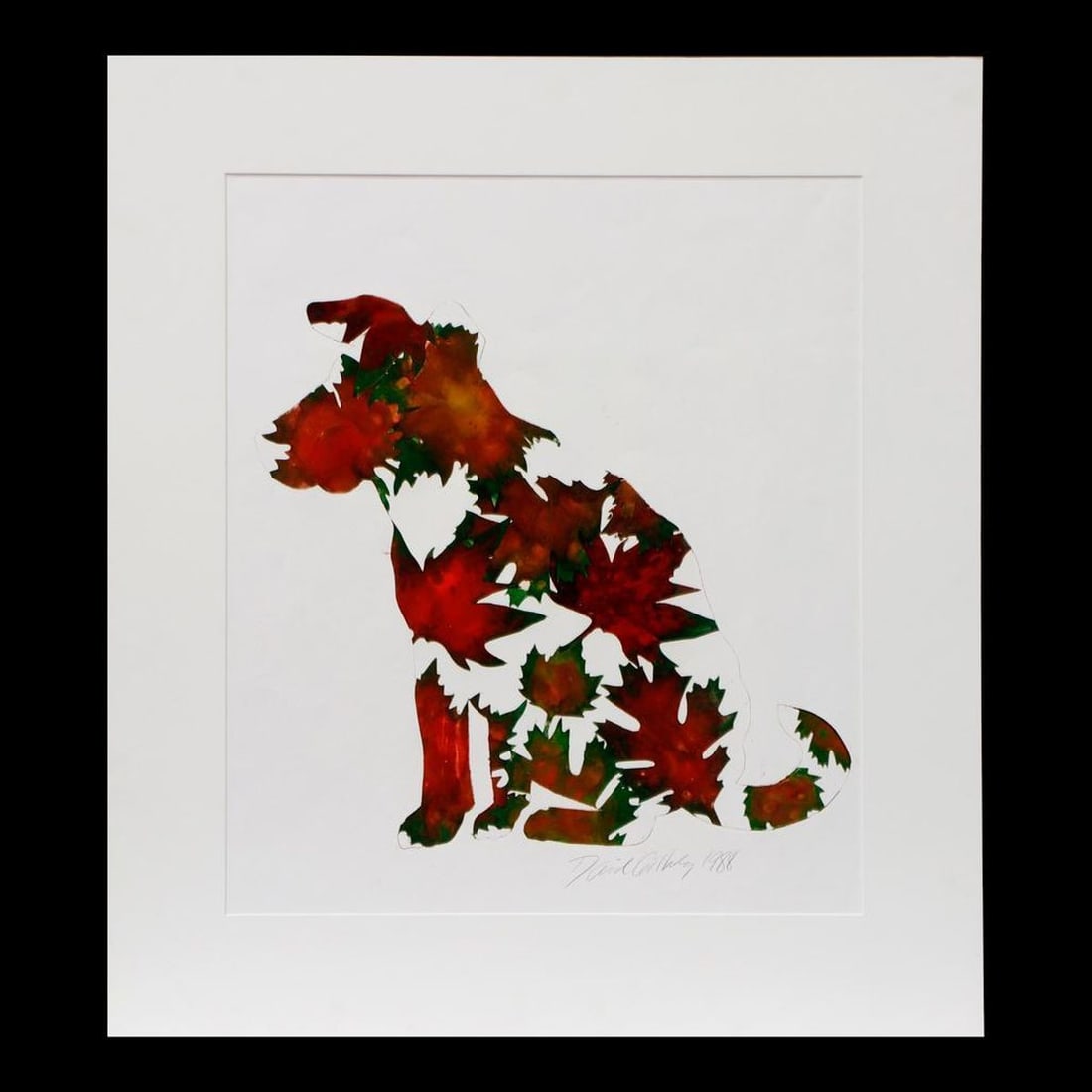 David Gilhooly (1943-2013): Artist: David Gilhooly (1943-2013). Titled: (verso) Autumn Dog (Red). Signed and dated LR: David Gilhooly 1988. Medium: Monoprint. Dimensions: (Housing size) 34 x 30 inches; (Sight size) 25 x 21 3/4 i
