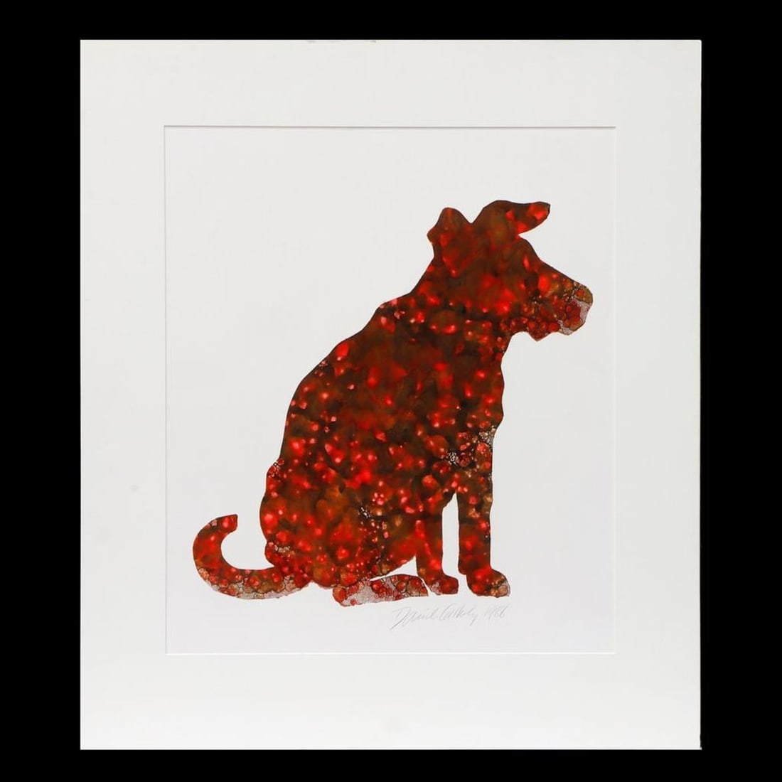 David Gilhooly (1943-2013): Artist: David Gilhooly (1943-2013). Titled: (verso) Dracula's Dog. Signed and dated LR: David Gilhooly 1988. Medium: Stencil. Dimensions: (Housing size) 34 x 30 inches; (Sight size) 25 x 21 3/4 inches
