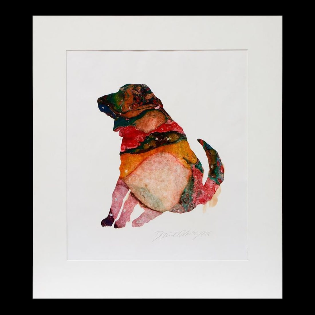 David Gilhooly (1943-2013): Artist: David Gilhooly (1943-2013). Titled: (verso) Agate Dog. Signed and dated LR: David Gilhooly 1988. Medium: Monoprint. Dimensions: (Housing size) 34 x 30 inches; (Sight size) 25 x 21 3/4 inches.