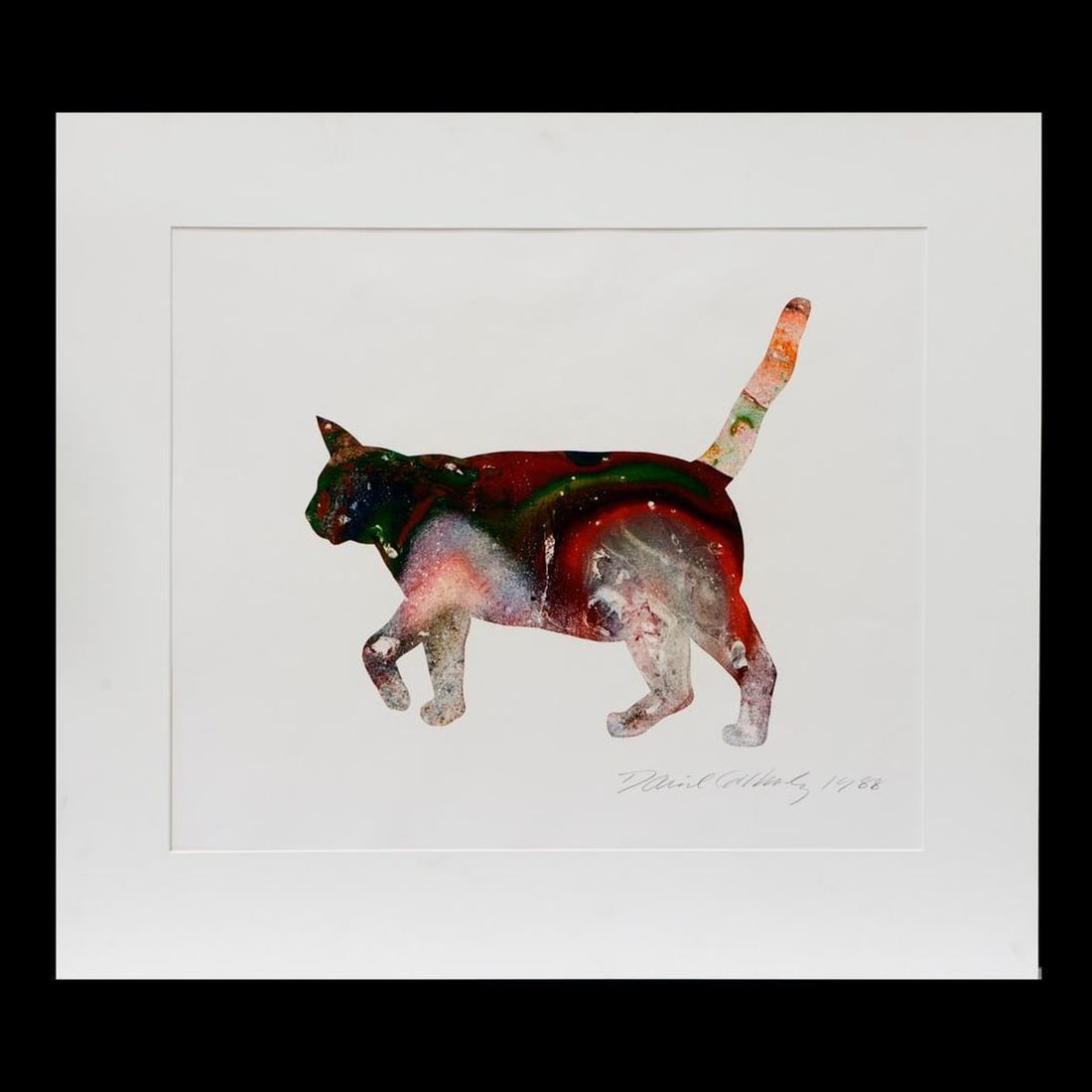 David Gilhooly (1943-2013): Artist: David Gilhooly (1943-2013). Titled: (verso) Cat. Signed and dated LR: David Gilhooly 1988. Medium: Monoprint. Dimensions: (Housing size) 30 x 34 inches; (Sight size) 21 3/4 x 25 inches. Housin